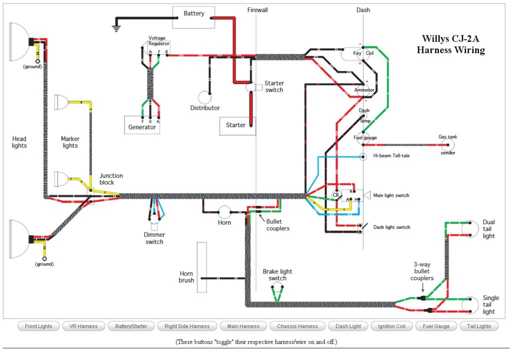 Wiring Diagram for Jeep CJ2A - Willys